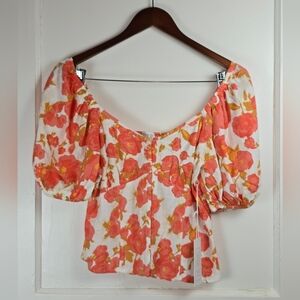 NWT Siena Sky Cropped Floral Cottagecore Milkmaid Smocked Top Size Small